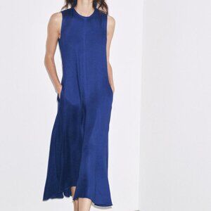 ZARA Woman Collection Blue Linen Blend Midi Dress Sleeveless Asymmetric Hem XS